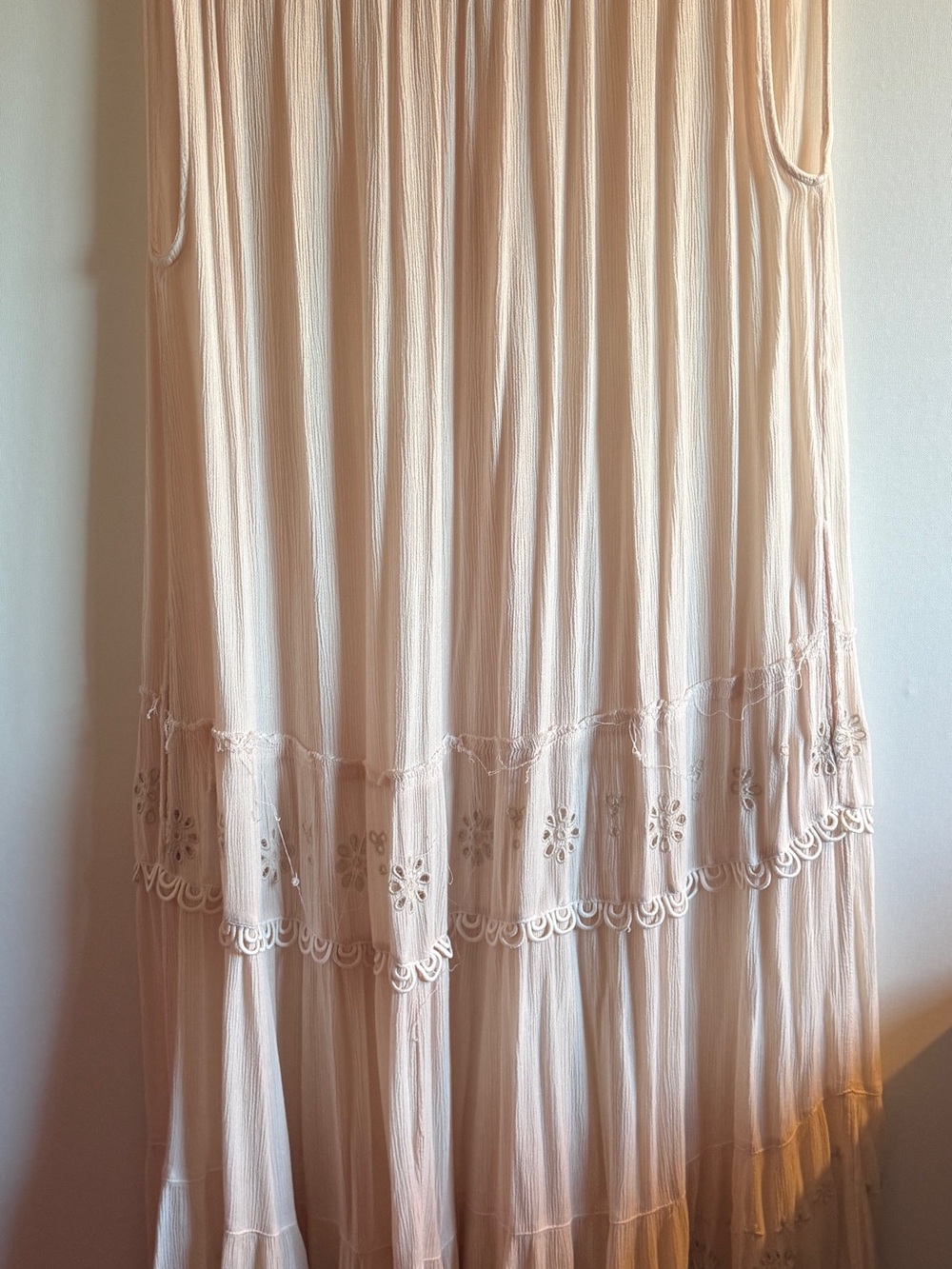 Free People Ivory Collared Button Front Maxi Duster Dress L Peach - Picture 9 of 13